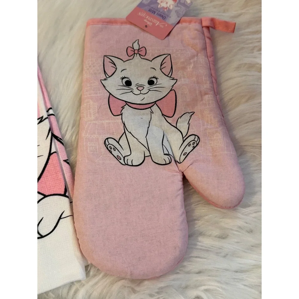 Disney The Aristocats Marie Pink Striped Kitchen Towel and Oven Mitt Set NEW